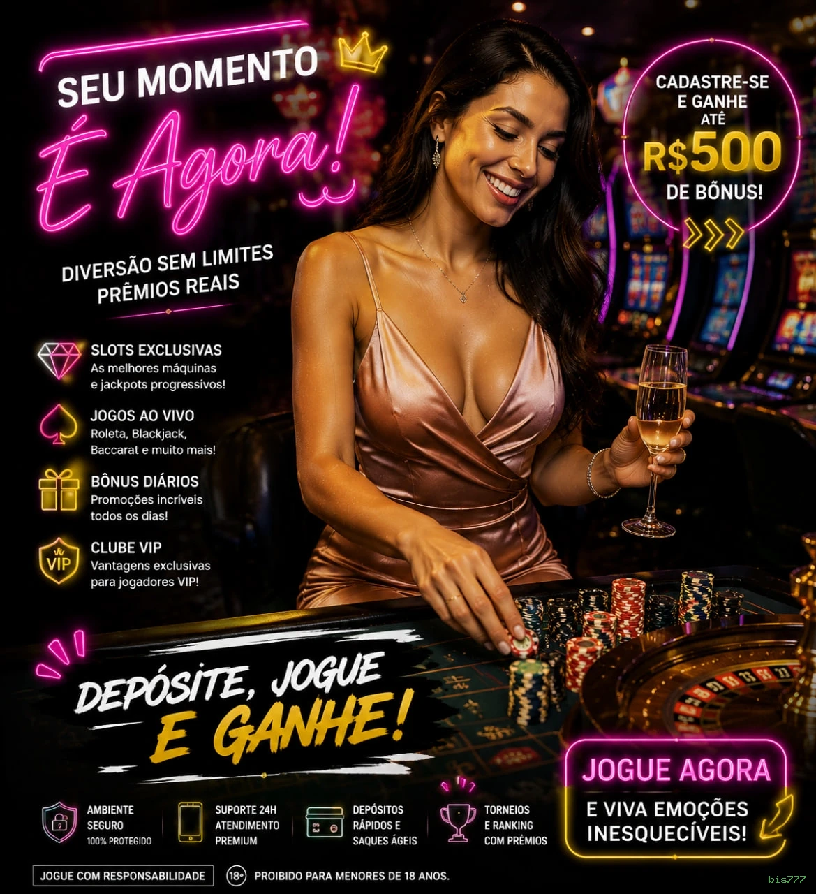 Imagem promocional da bis777 mostrando a plataforma e suas vantagens